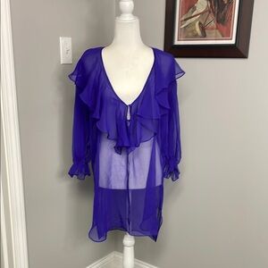 Victoria's Secret Sheer Sexy Lingerie Cover up long sleeve Ruffle Vintage 90s